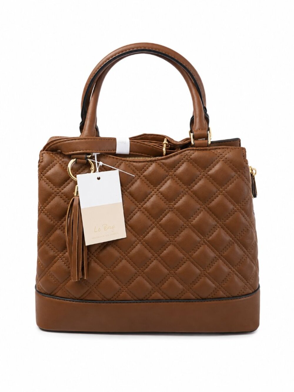 Le Bag Los Angeles Quilted Satchel Cognac Brown Tassel Crossbody Handbag NEW - Picture 5 of 6
